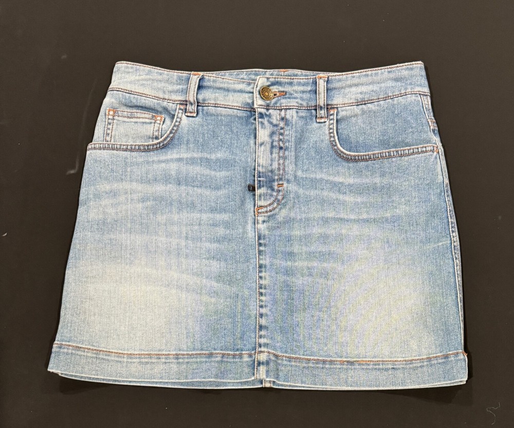 Dolce Gabbana Distressed Denim Mini Skirt With Metal Logo Size 38