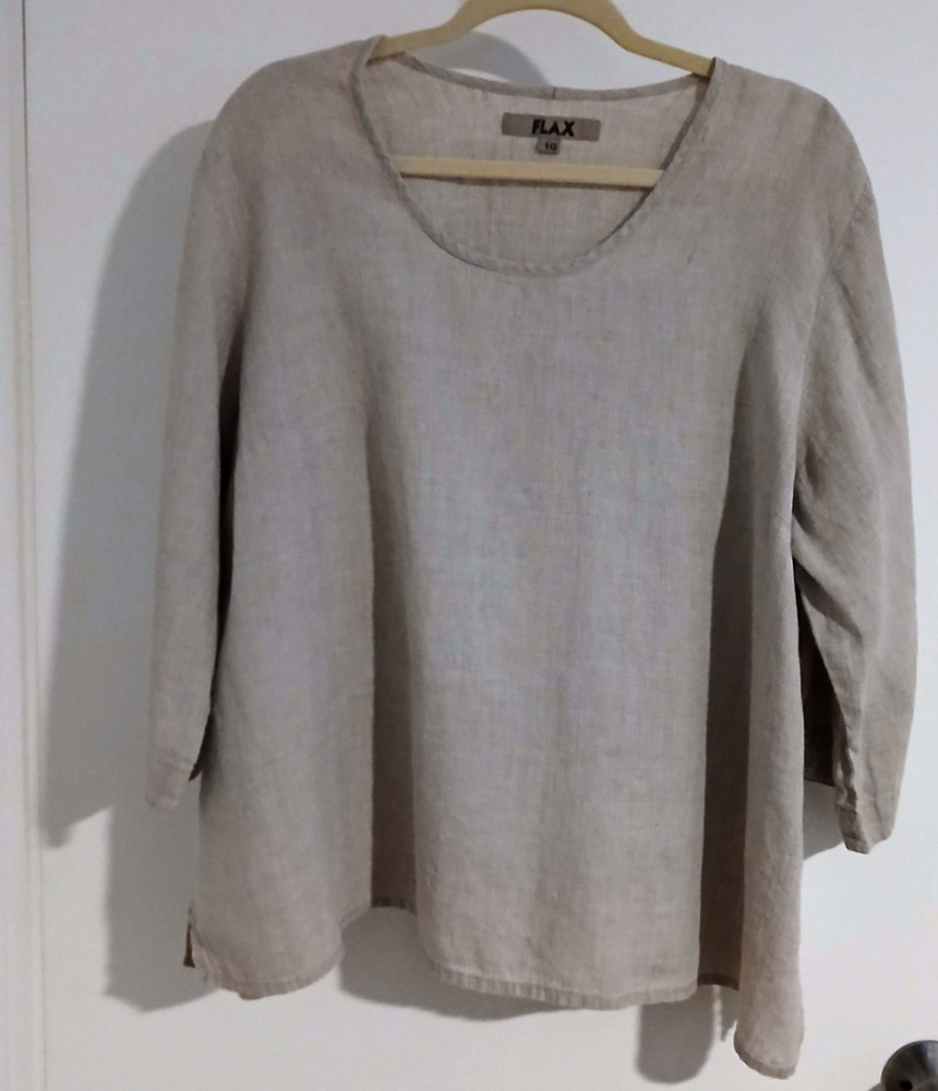 FLAX Linen Tunic Top  Natural Beige Lagenlook 3/4 Sleeve Pullover 1G
