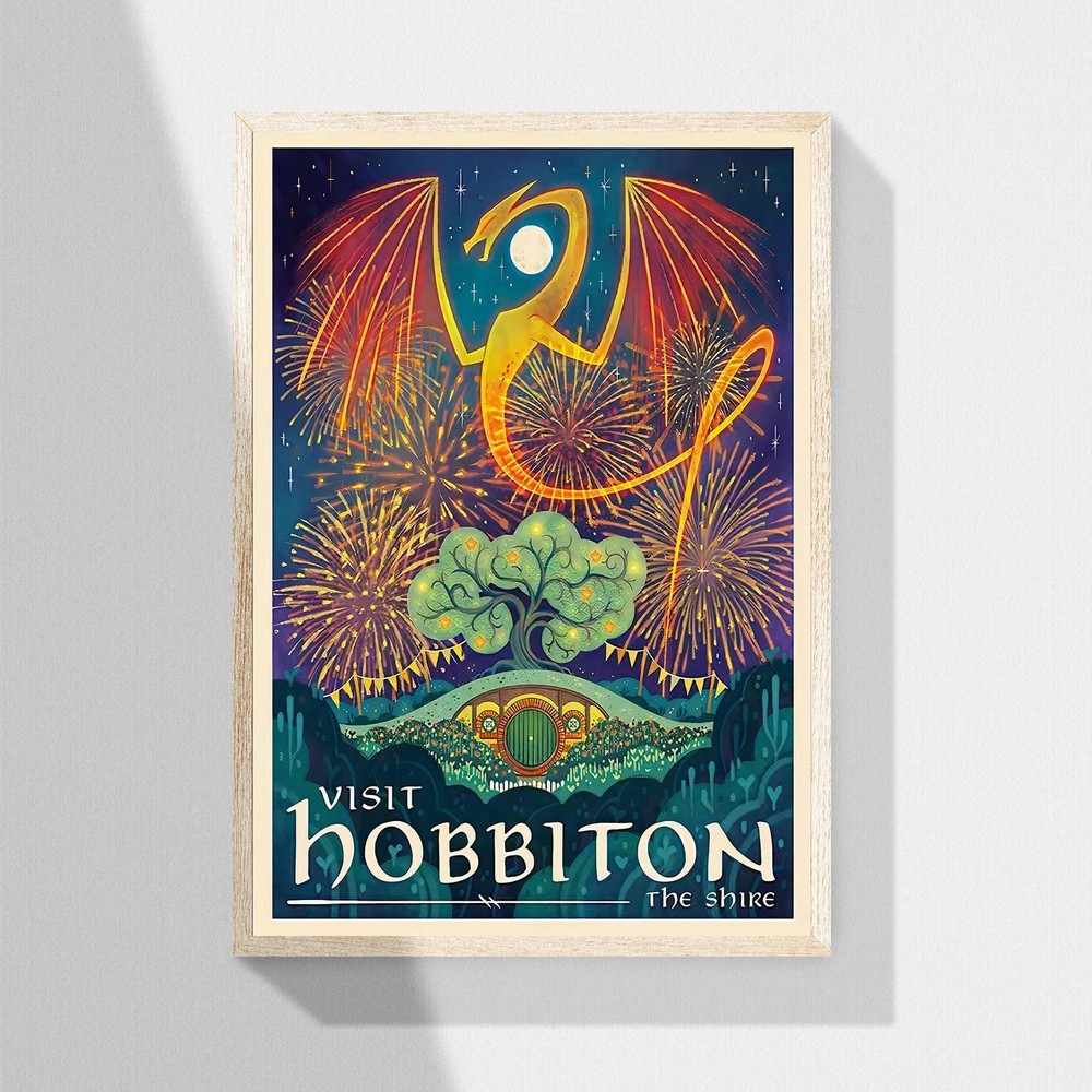Hobbiton Fireworks Travel Poster Fantasy Rings Wall Art Lord Canvas