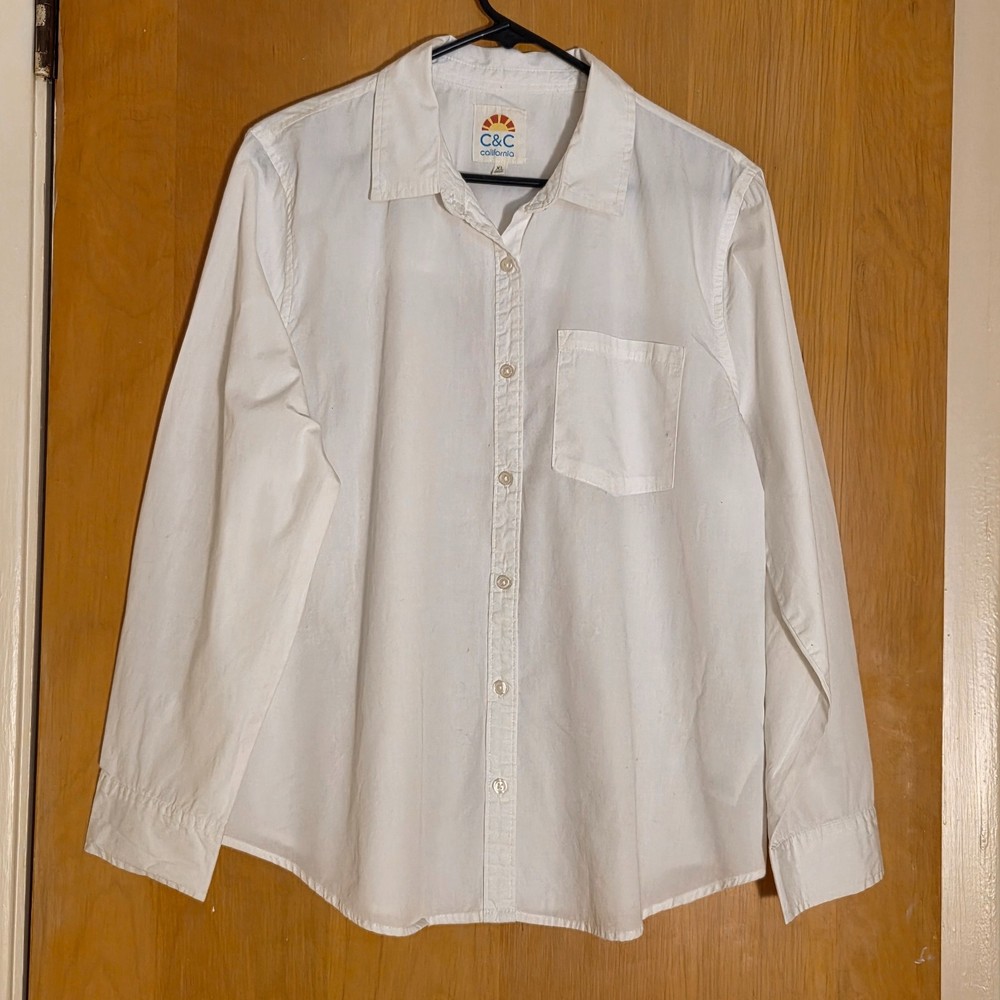C&C California Button Up Shirt Womens XL White 100% Cotton Boxy Coastal Preppy