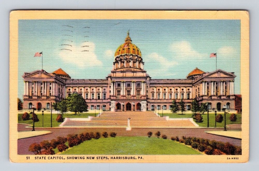 Harrisburg PA-Pennsylvania State Capitol New Steps Vintage c1942 Postcard