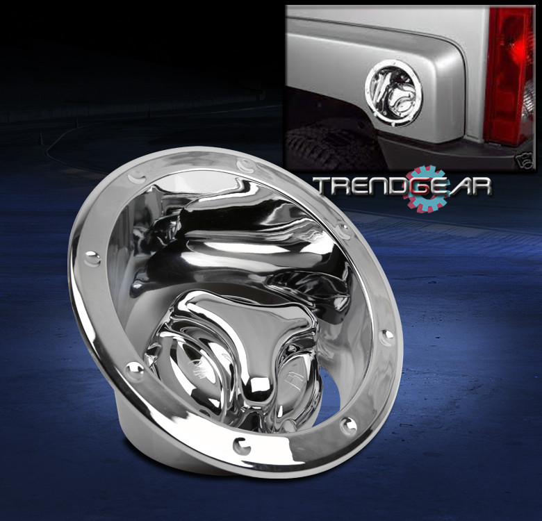 06-10 HUMMER H3 GAS TANK COVER FUEL DOOR LID BEZEL CAP MOULDING TRIM CHROME 2PCS