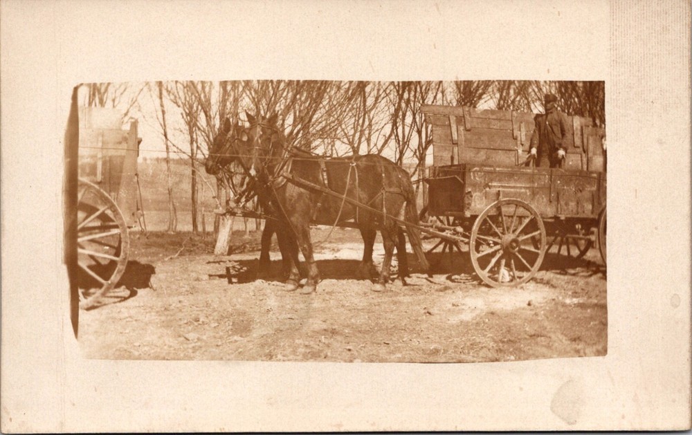 Man Stands Horse Drawn Buckboard Wagon c.1904-1920 Vintage RPPC Postcard 24055