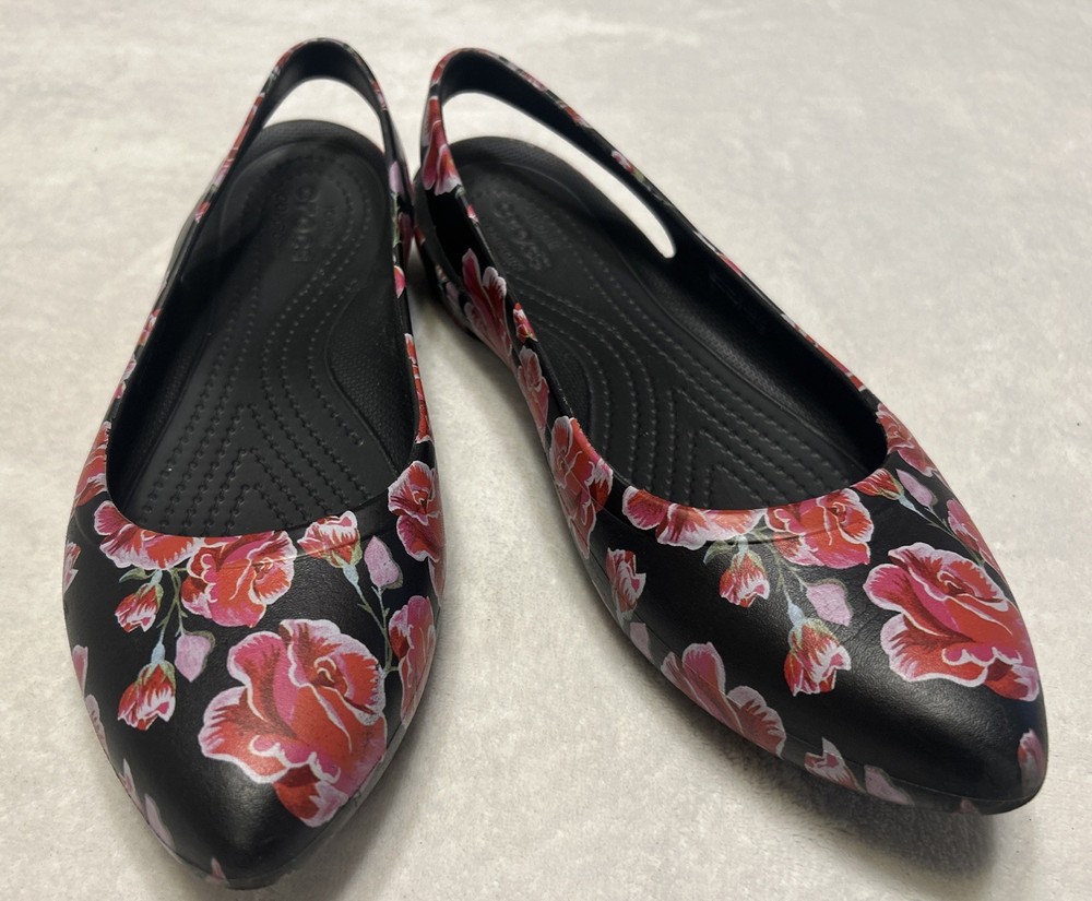 Crocs Women’s Size 9 Flats Eve Slingback Slip On Floral Ballet Shoes Comfort