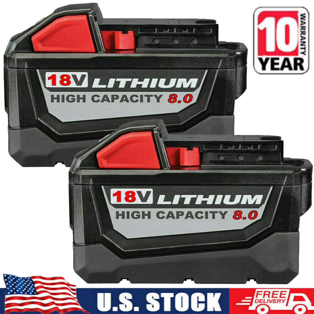 2 PACK 8.0 AH For Milwaukee for M18 Lithium Extended Capacity Battery 48-11-1860