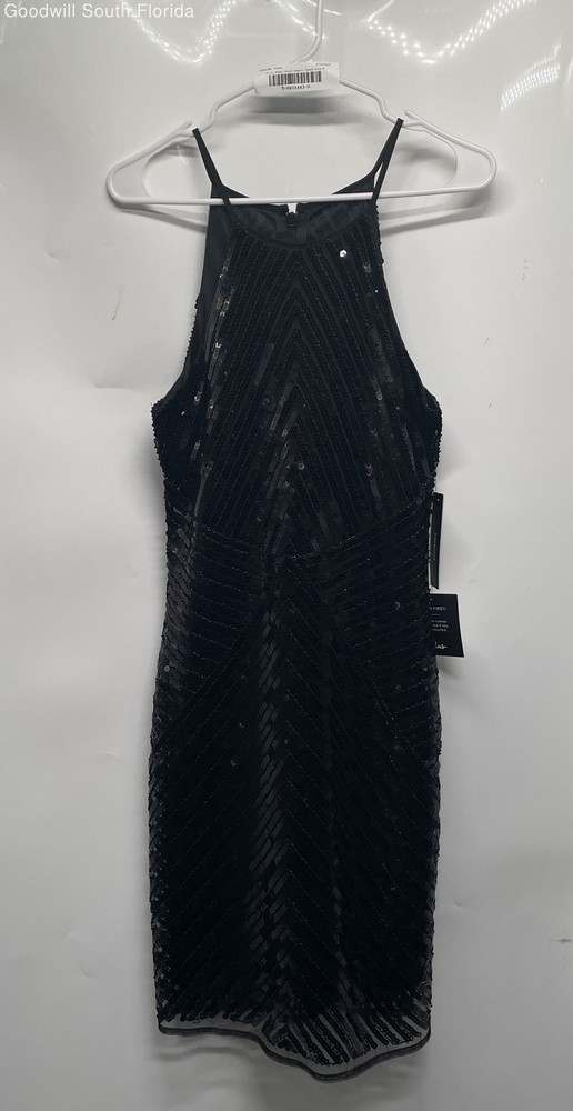 Lulus Womens Black Halter Neck Back Zip Sequin Bodycon Dress Size M With Tag