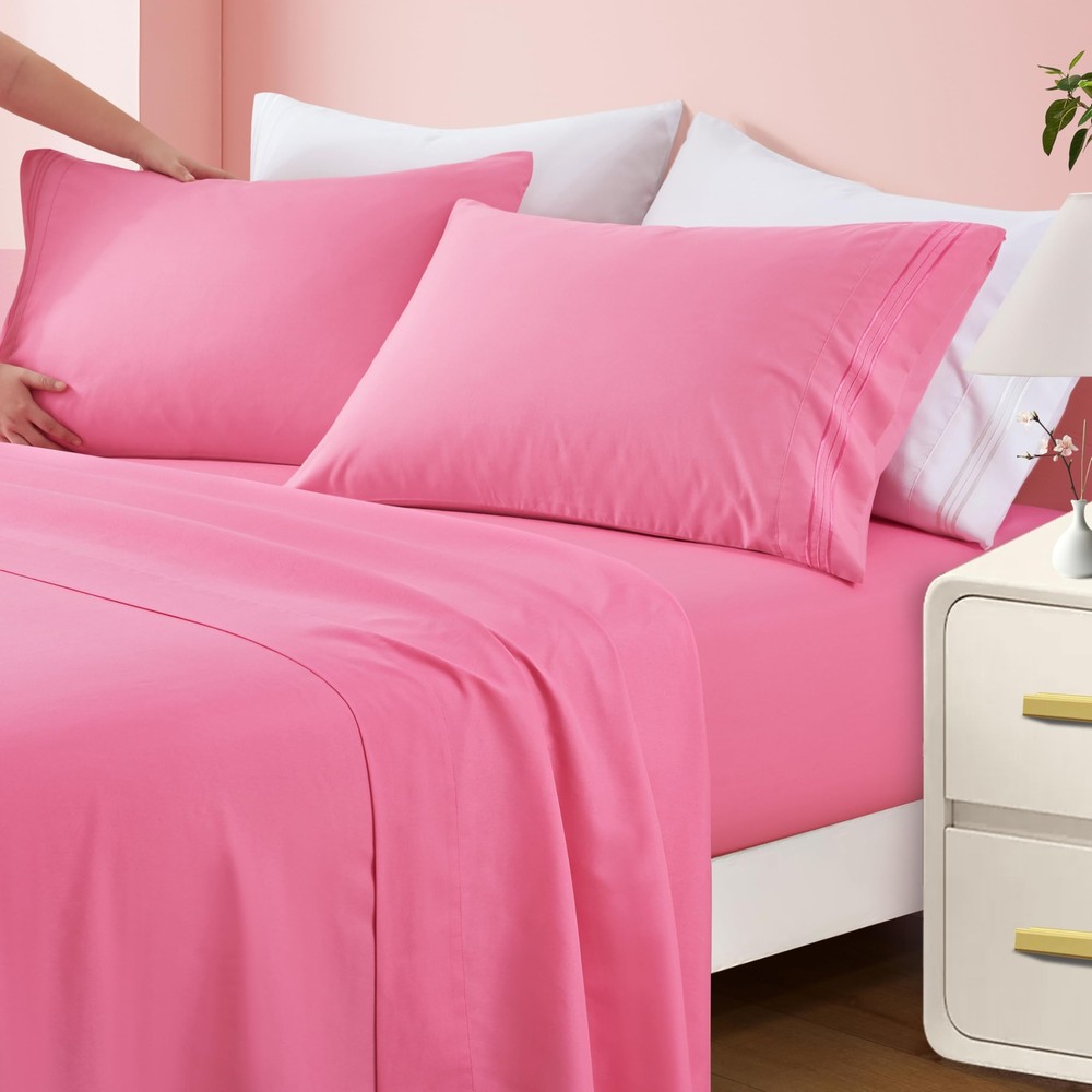 Queen Sheet Set - 4 Piece Microfiber Queen Size Pink Sheets Hotel Luxury 1800...