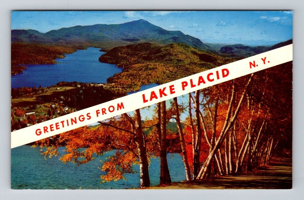 Lake Placid NY-New York, General Greetings Banner Scenic View, Vintage Postcard