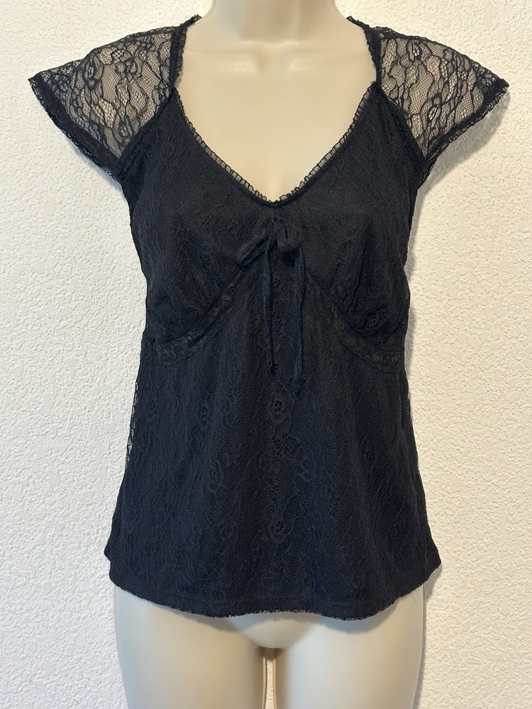 Y2K Black Lace Babydoll Top Empire Waist Grunge Fairycore Whimsigoth Boho 2XL