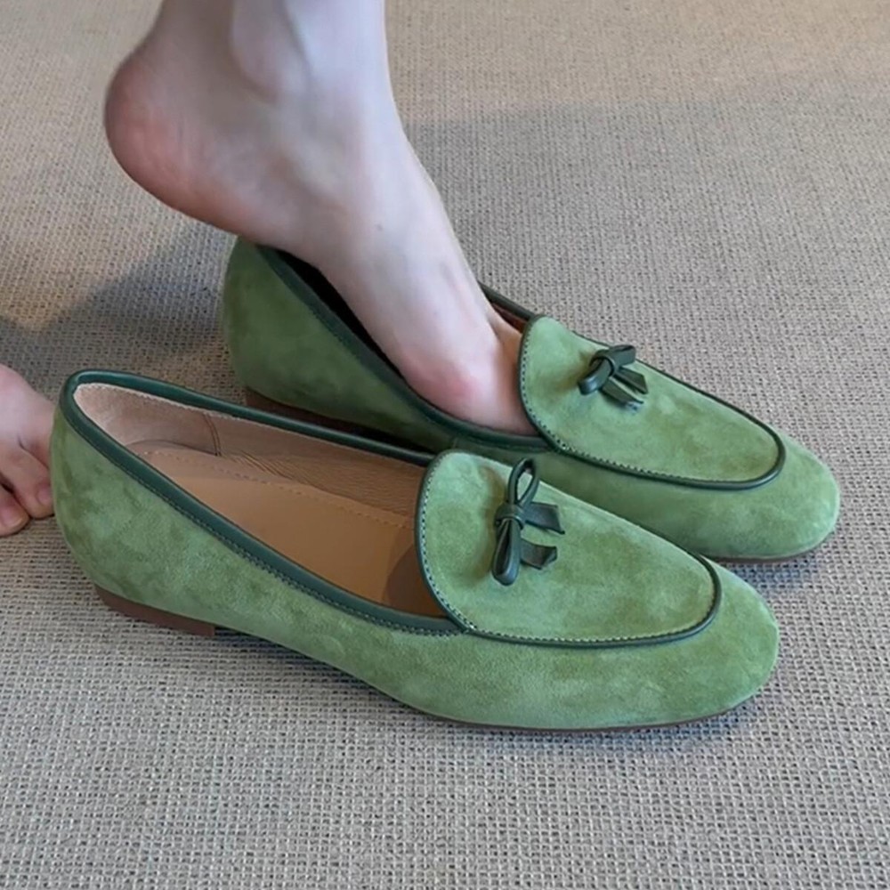 Women's Faux Suede Round Toe Loafers Slip On Bowknot Flats Casual Shoes