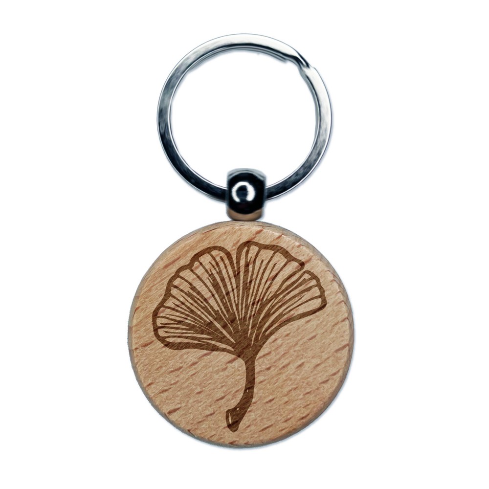 Hand Drawn Ginkgo Leaf Engraved Wooden Keychain Charm