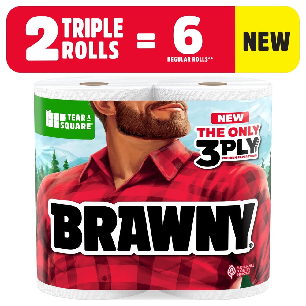 Brawny Tear-a-Square 3-Ply Paper Towels, 2 Triple Rolls