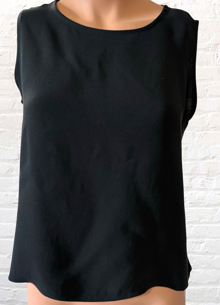 Eileen Fisher Tank Top Womens XS Black Stretch 100% Silk Classic Quiet Luxury
