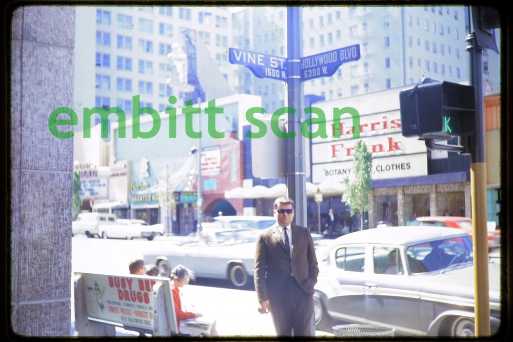 Original Slide, 1967 Los Angeles Street Scene, Hollywood and Vine