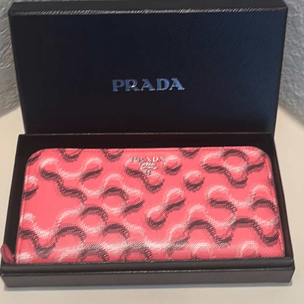 Prada Saffiano Leather Zip Around Long Wallet in Pink Abstract Luxe Design-image