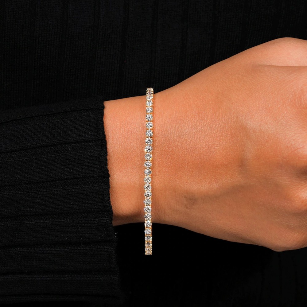 Women's 14k Yellow Gold Diamond Bracelet E F VVS2 Round Cut 4 Carat Lab Grown