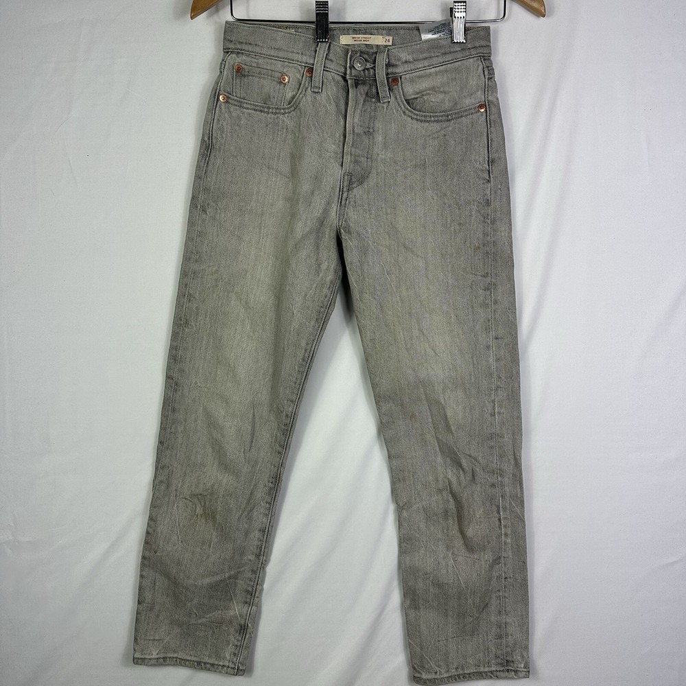 Levi's 501 Wedgie Women Jeans Size 24 Button Fly Straight Fit Gray Denim Stretch