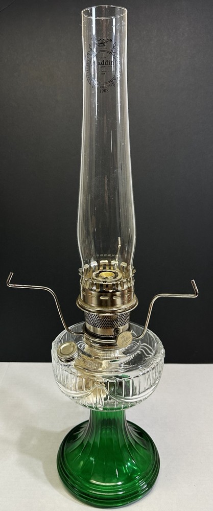2000 Aladdin Lincoln Drape Emerald Green Clear Oil Lamp Lincoln Drape Model 23