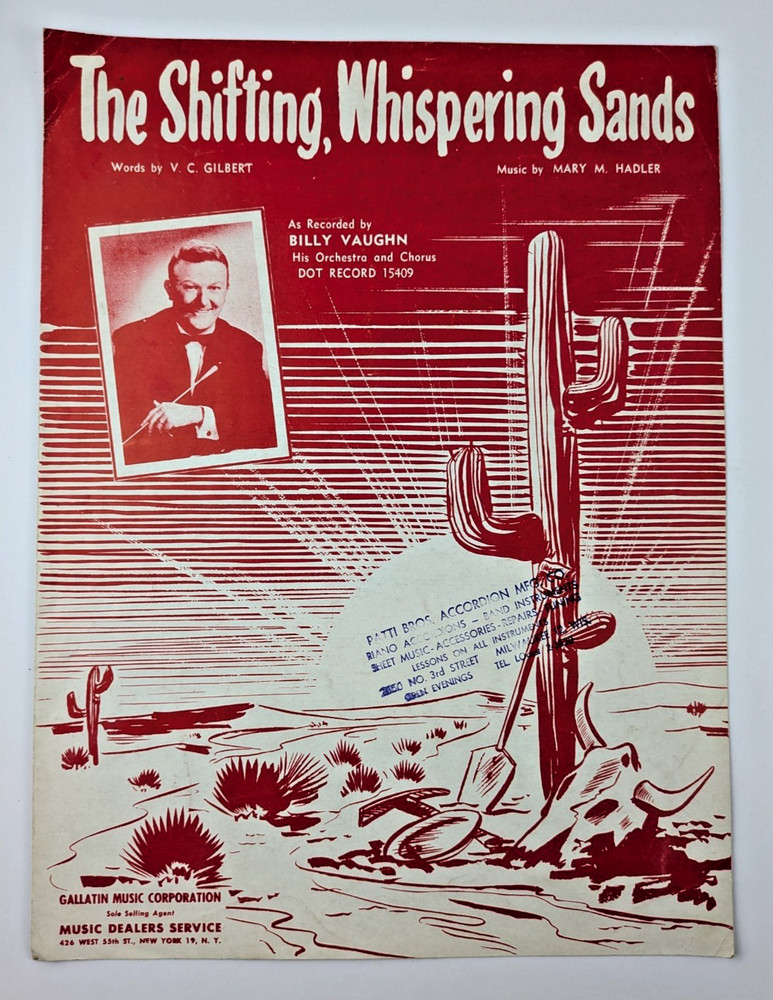 The Shifting Whispering Sands Billy Vaughn Western VC Gilbert 1950 Sheet Music