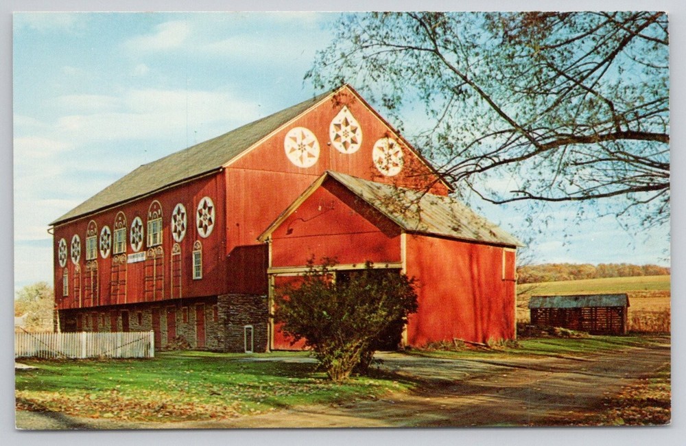 Vintage Pennsylvania Dutch Country Hex Sign Barn Postcard New Smithville PA