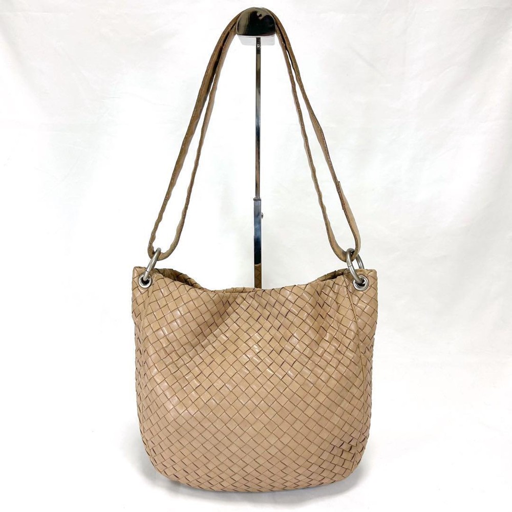 BOTTEGA VENETA Shoulder Bag Beige Intrecciato Leather Authentic F1108457