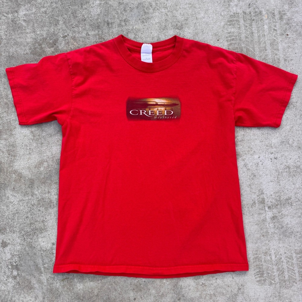 Vintage y2k Creed Weathered Bullets Band T-Shirt Mens Large Red Graphic Shirt