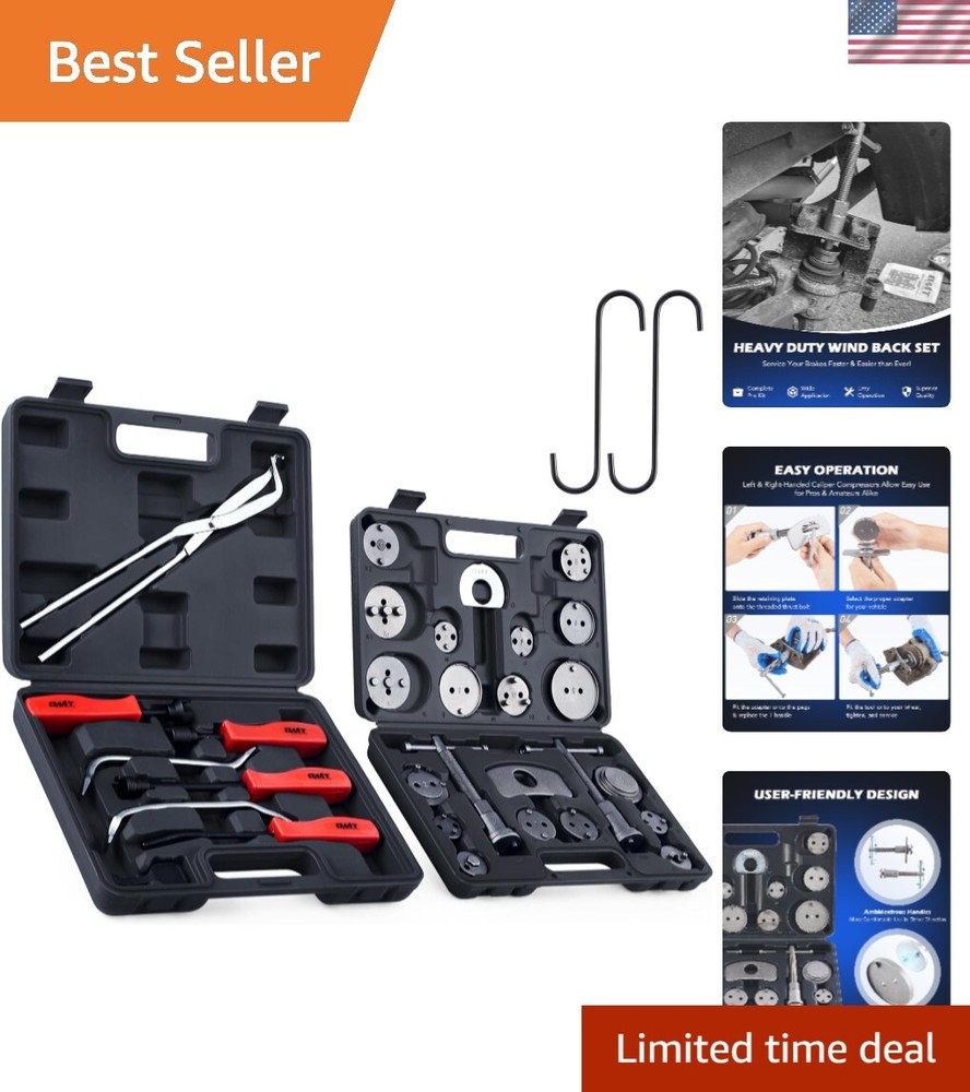 32pc Dual , 2 in 1 Disc Brake Caliper Tool Set and Drum Brake Tool Kit, Brake...
