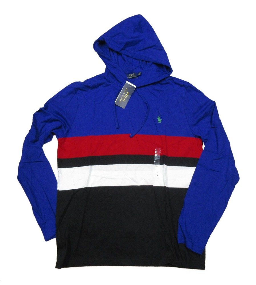 Polo Ralph Lauren Men's Blue Multi Colorblock Jersey Hooded T-Shirt