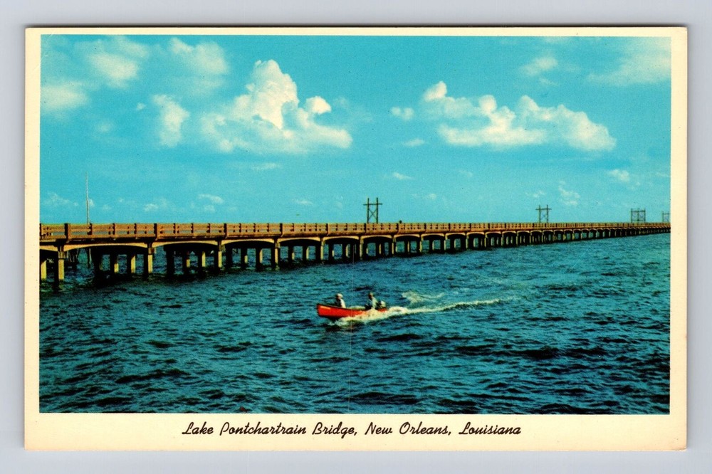 New Orleans LA-Louisiana, Lake Pontchartrain Bridge, Vintage Postcard