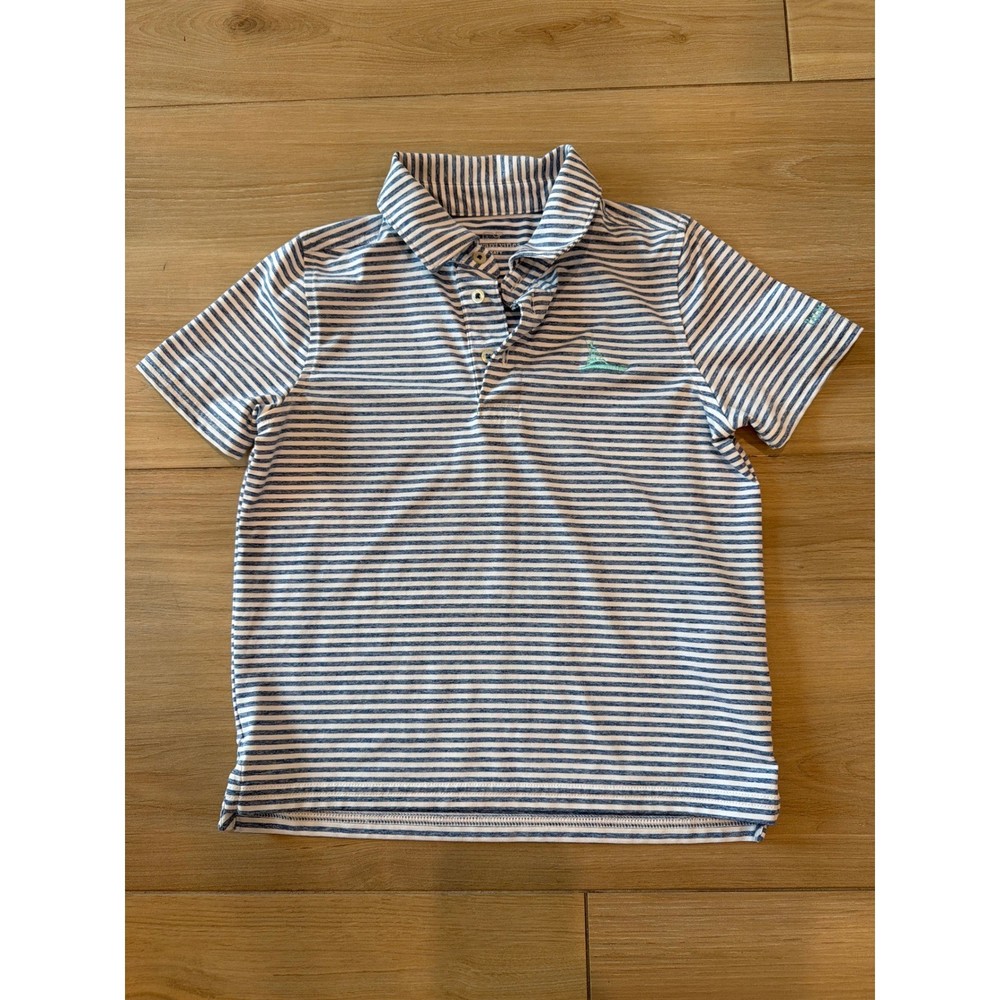 Vineyard Vines Sankaty Performance Polo Shirt Boys 6 Blue Striped Palm Beach