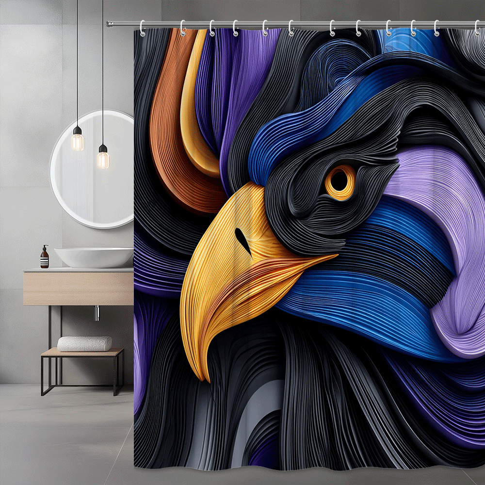 Abstract Eagle Head Shower Curtain Black Blue Purple Print