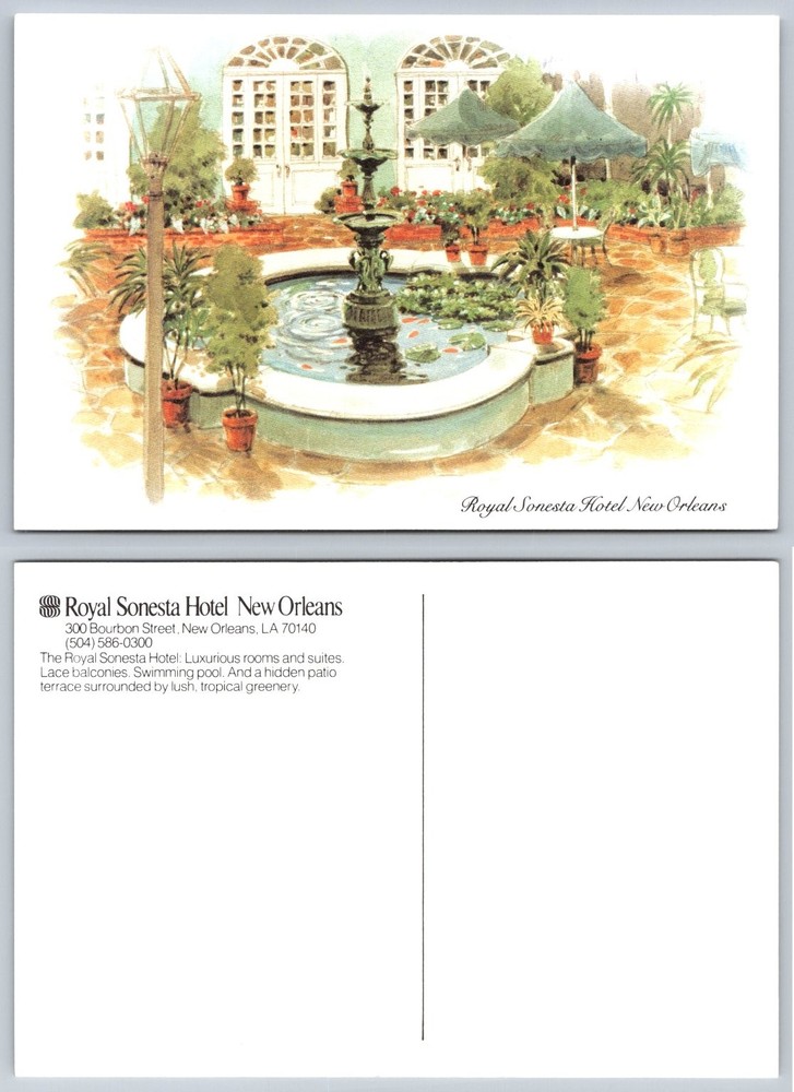 Vintage Royal Sonesta Hotel New Orleans Courtyard Fountain Postcard