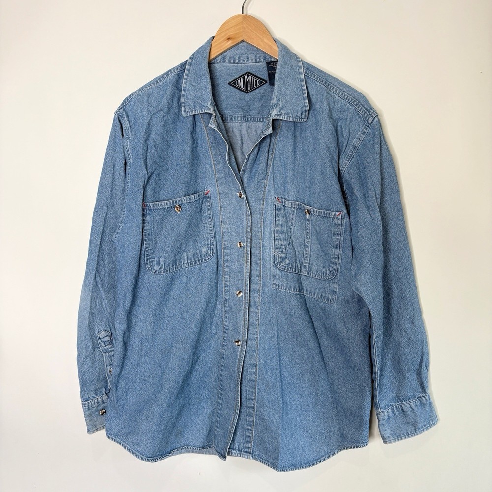 Vintage Unlimited Denim Shirt Top Long Sleeve Button Up Women's Size L
