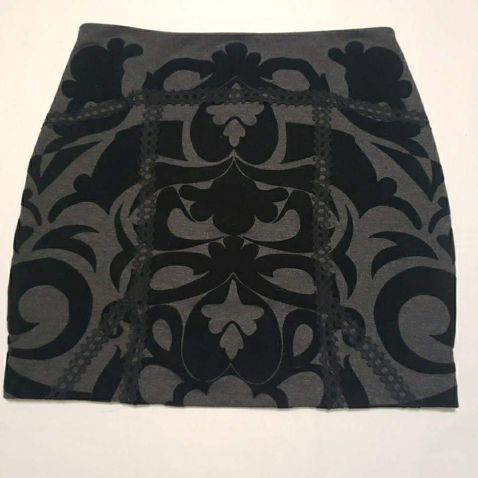 Free People Velvet Damask Stretch Mini Skirt S High Waist Lace Details Black