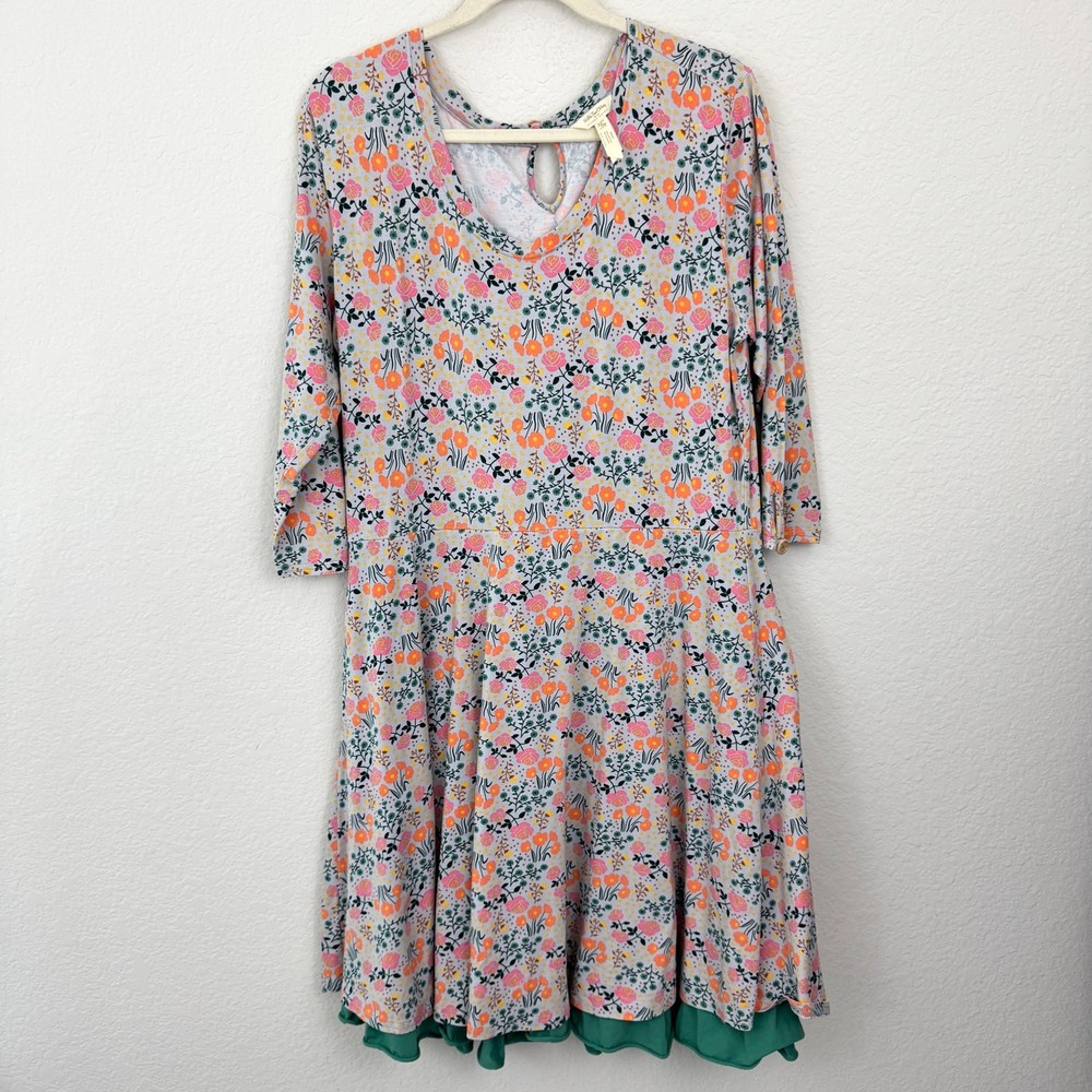 Matilda Jane X Joanna Gaines Womens Jersey Dress Size XL Floral Stretch Green