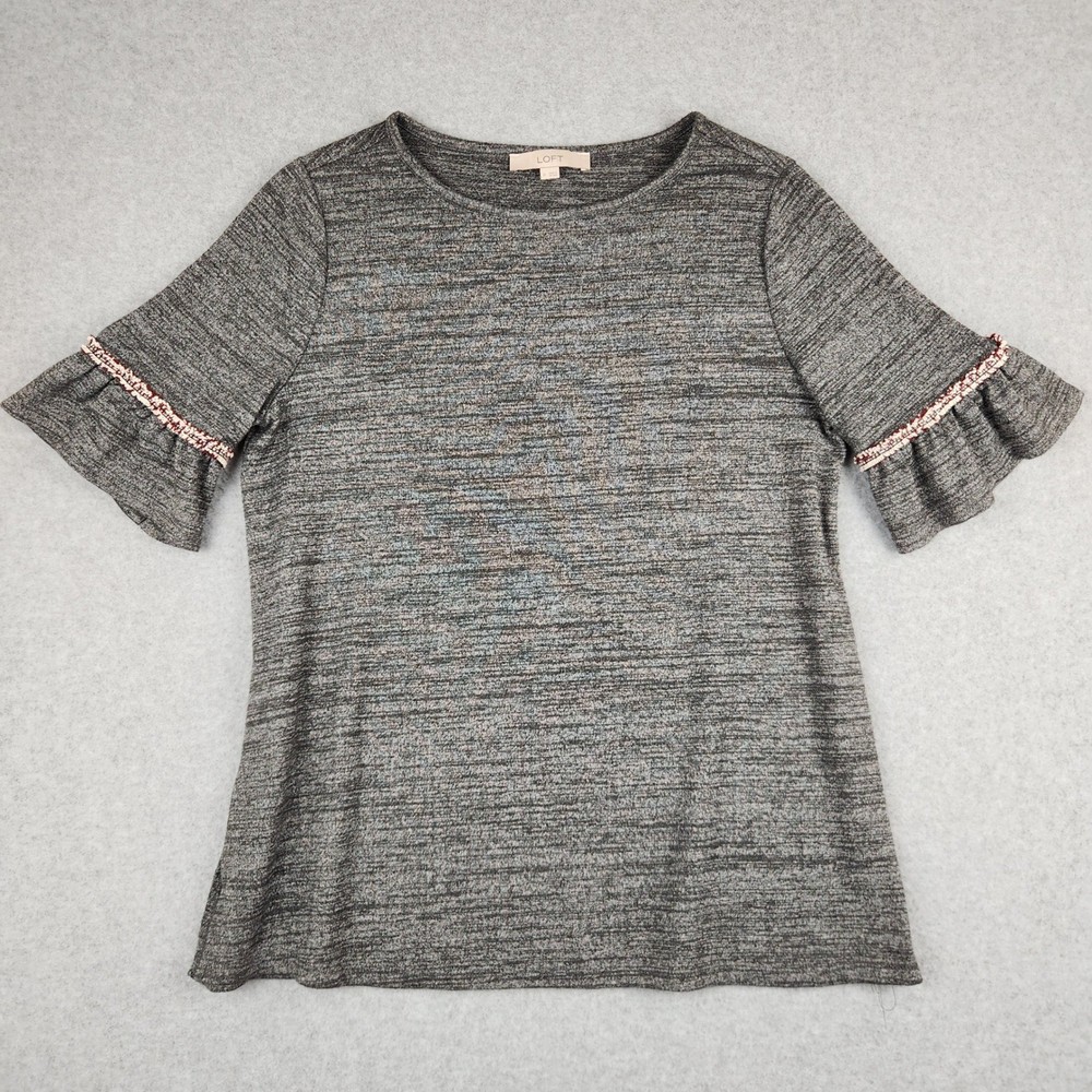 Ann Taylor LOFT Women's Gray Heathered Short Sleeve Bell Sleeve Top Size M