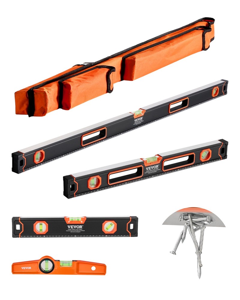 4-Piece Magnetic Torpedo Level Set - 48/24/16/10 Inch Aluminum Alloy with Bubble Vials  