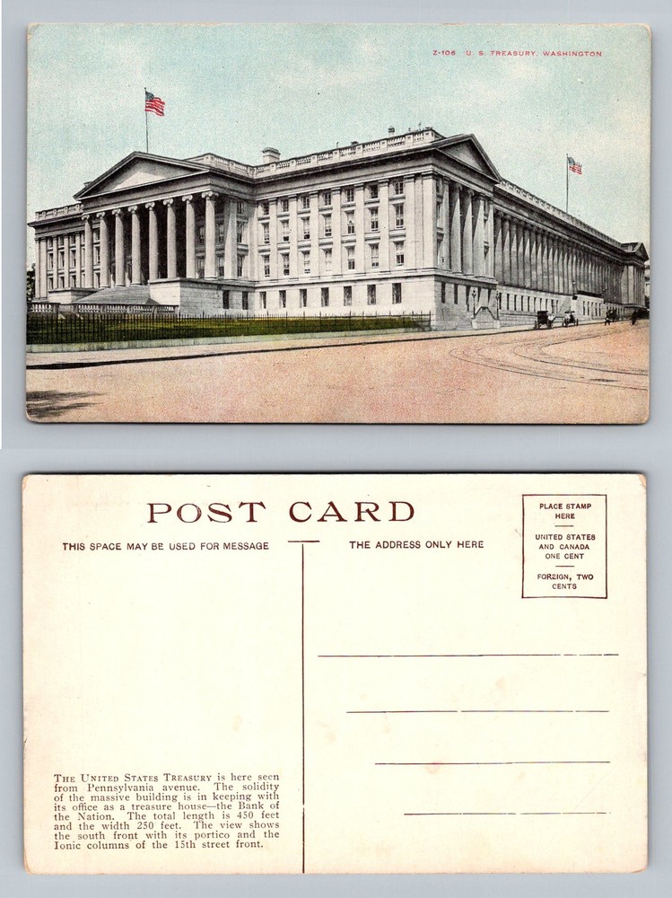 Washington, DC-District of Columbia, U.S. Treasury Building Vintage Postcard