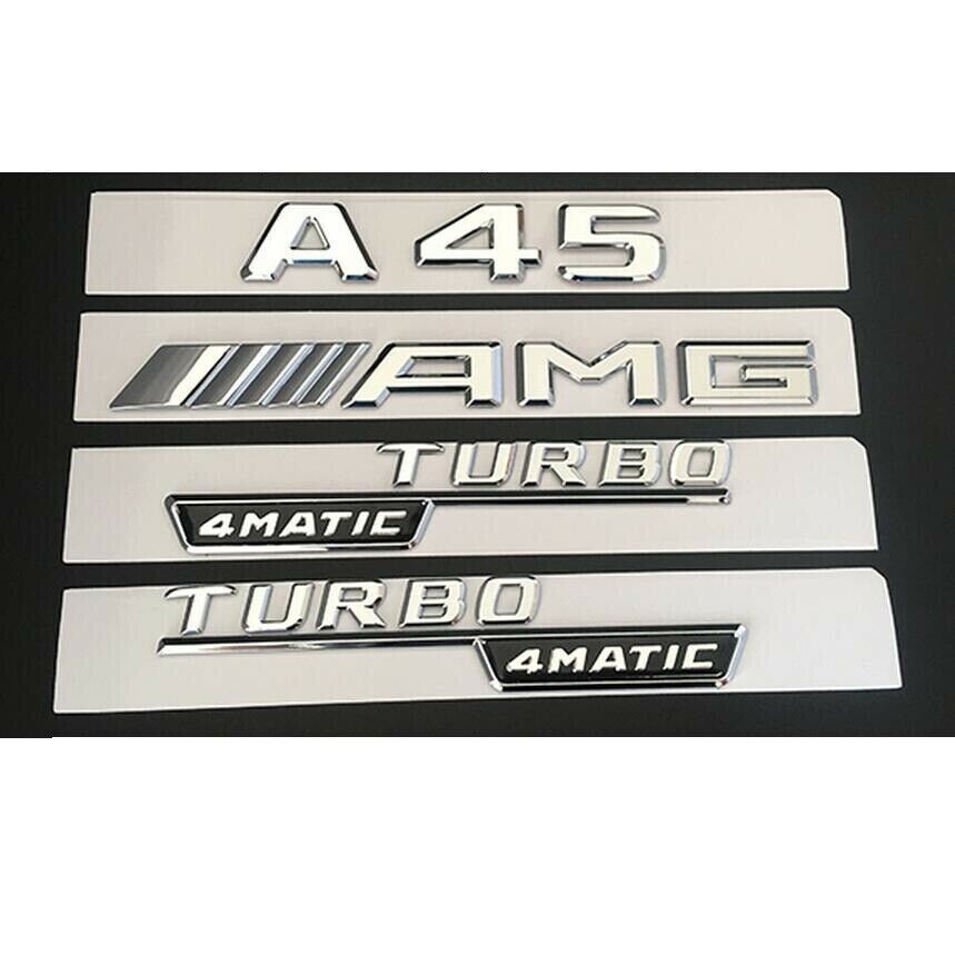 Chrome Trunk Fender Emblems Badges for Mercedes W176 A45 AMG TURBO 4MATIC