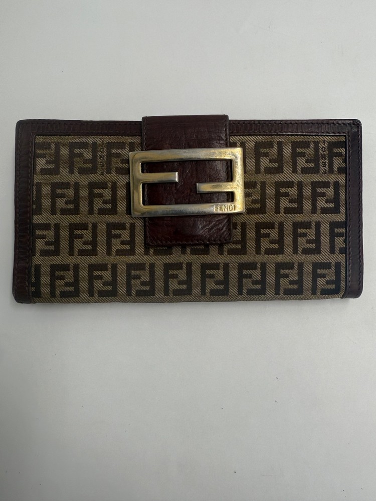 Fendi Brown Zucchino Long Wallet Vintage-Authentic