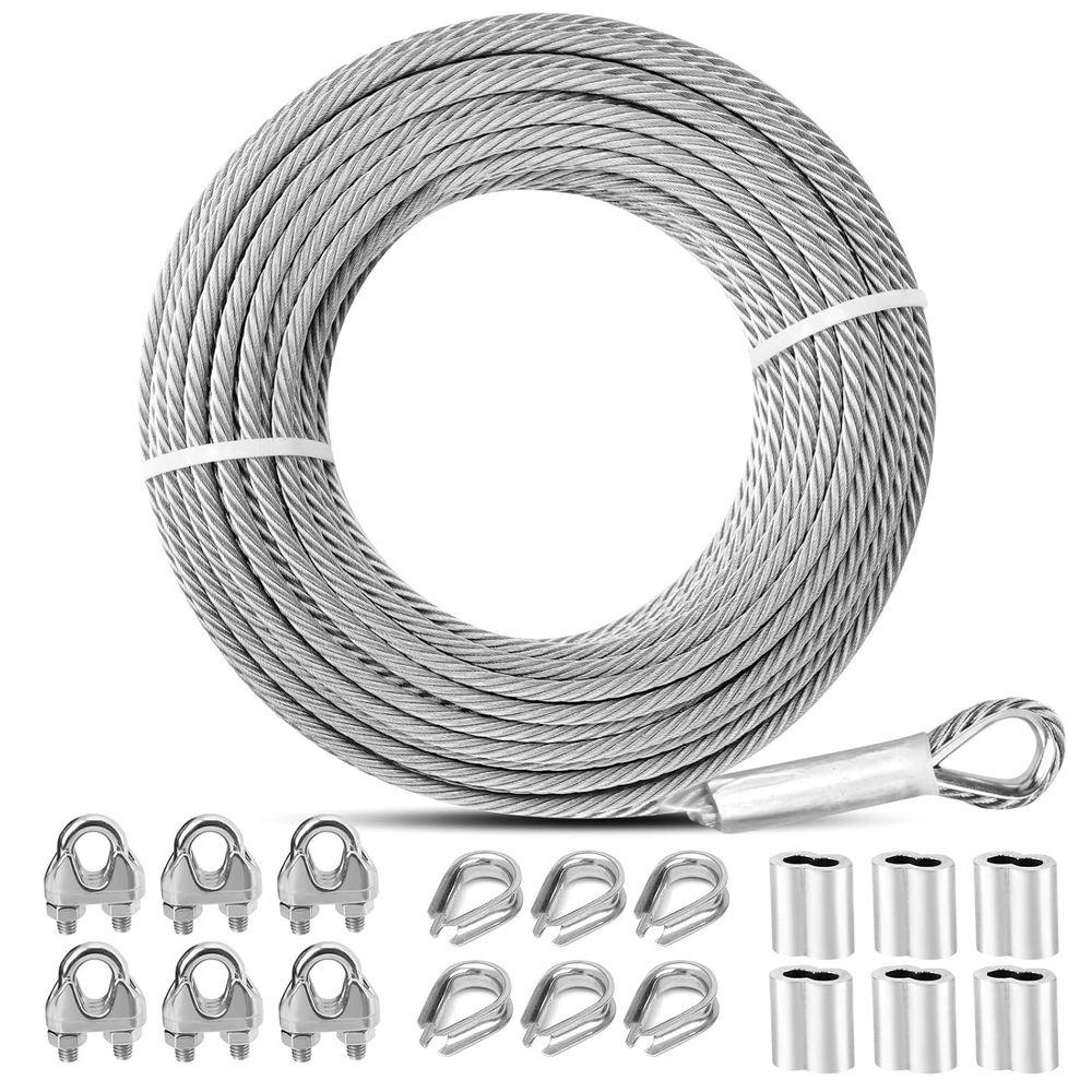 5/16 Stainless Steel Cable 25Ft Steel Cable with Loops 7 * 19 Strand Steel Rope