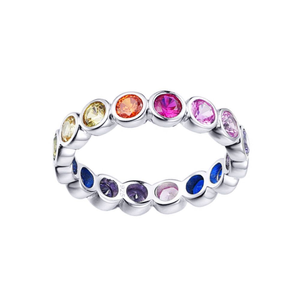 Silver Jewelco London Rainbow CZ Bubble Bezel Aurora Full Eternity Ring 4mm