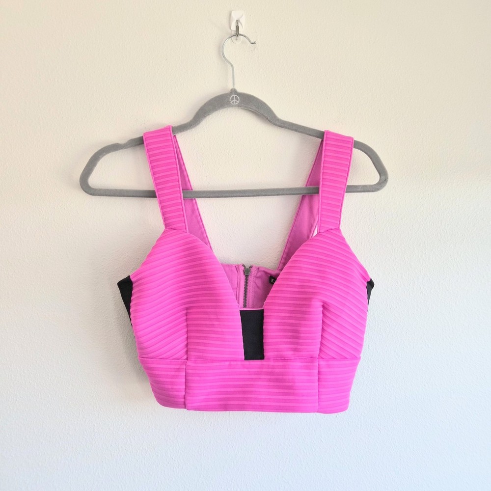 Express Pink Knit Wide Strap V-Neck Cropped Tank Top Zip Back Stretch Medium
