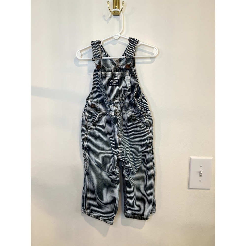 Vintage OshKosh B’gosh Hickory Stripe Overalls 24 Denim Railroad Striped Toddler