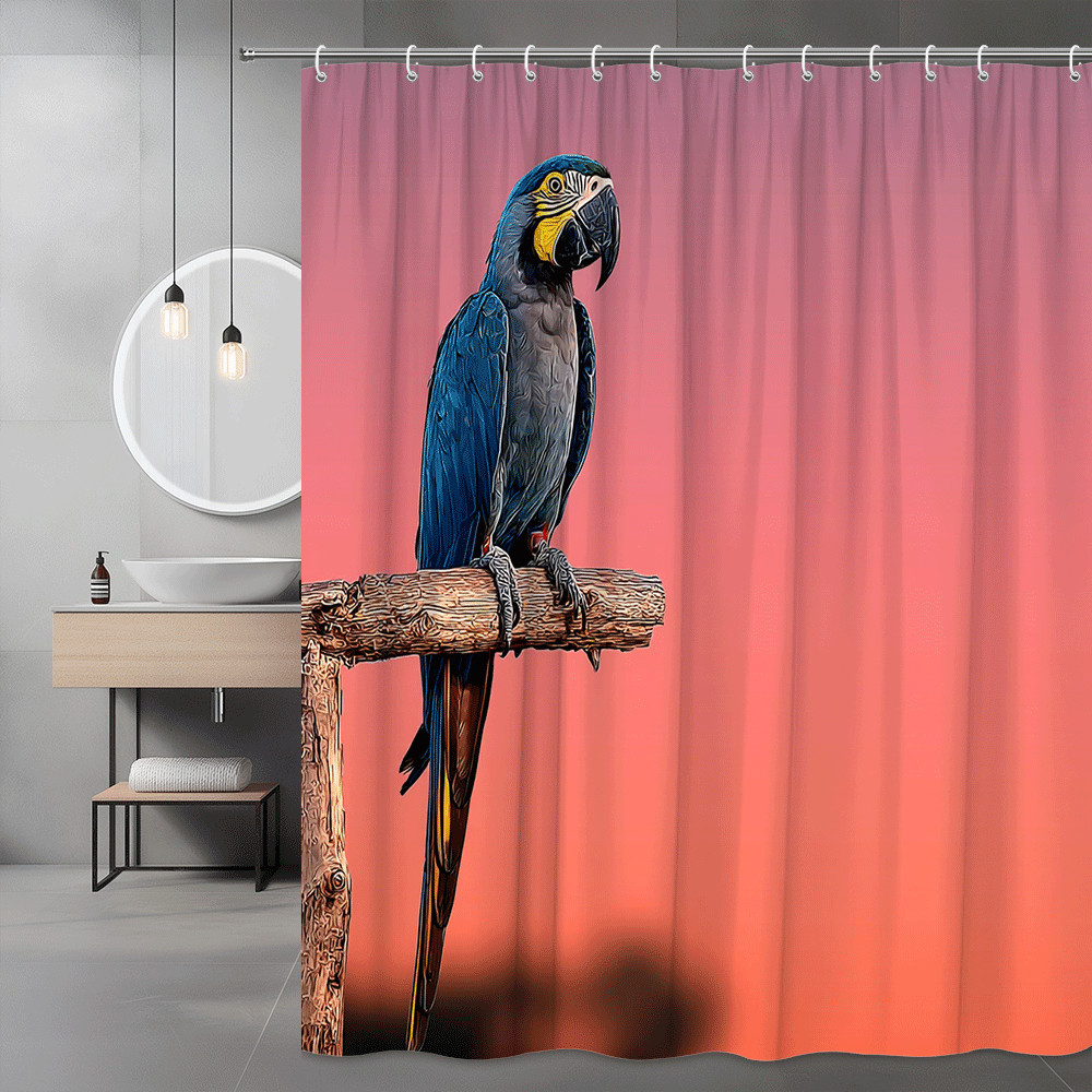 Parrot Shower Curtain Bird on Branch Pink Sky Print