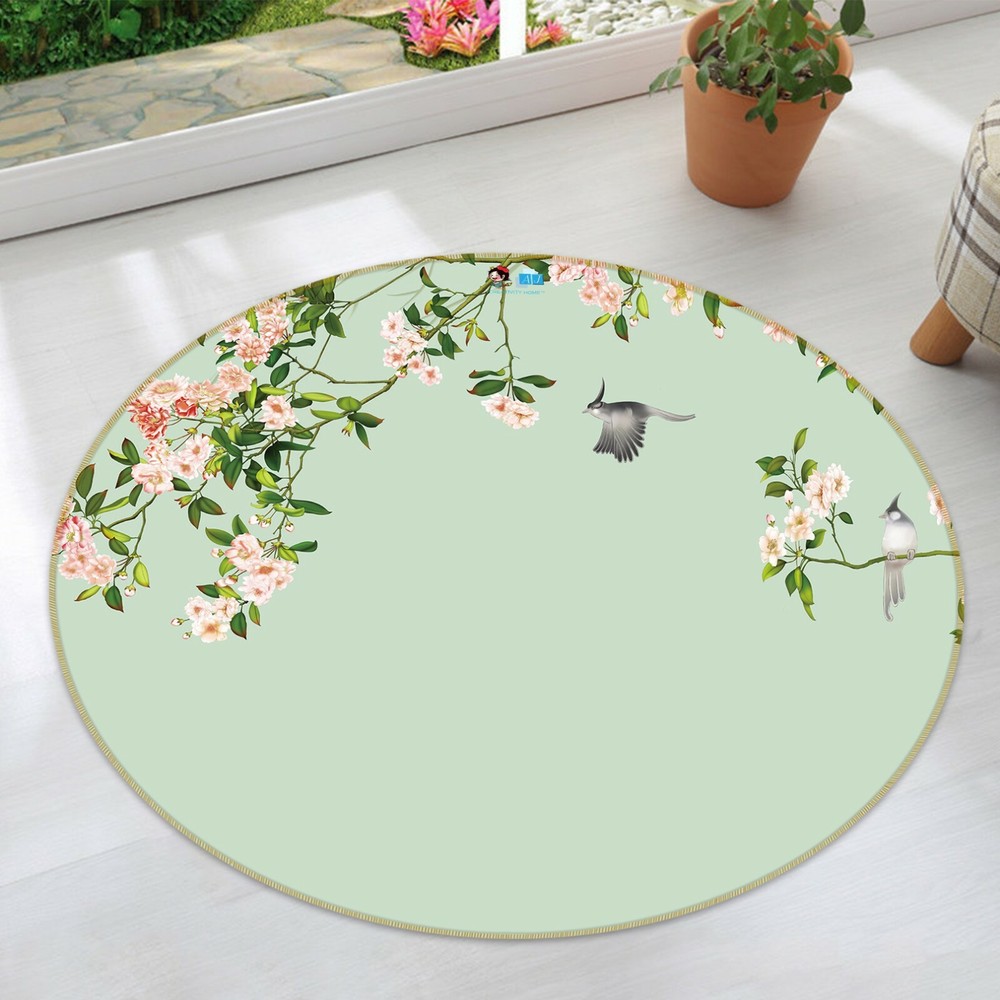 3D Green Branch Flowers Birds NAO3986 Game Rug Mat Elegant Photo Carpet Mat Fay