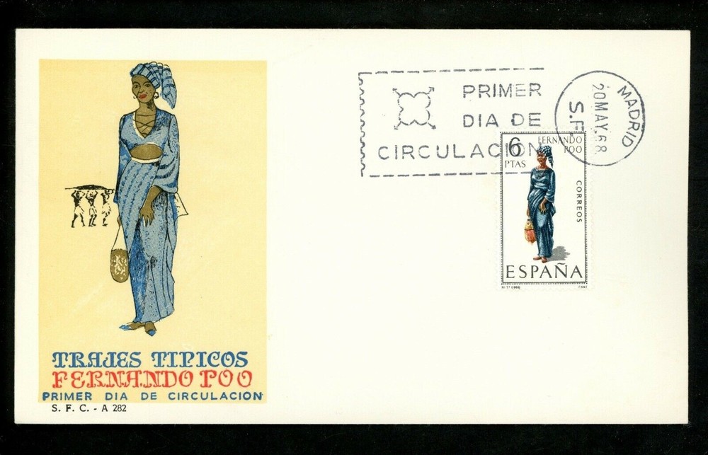 Postal History Spain FDC #1408 Regional Costumes dress Fernando Poo 1968