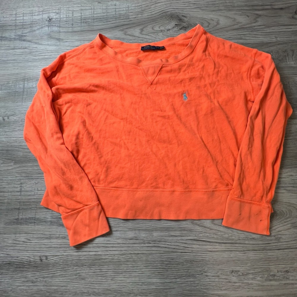 Polo Ralph Lauren Sweatshirt Womens L Orange French Terry Crewneck Pullover Pony