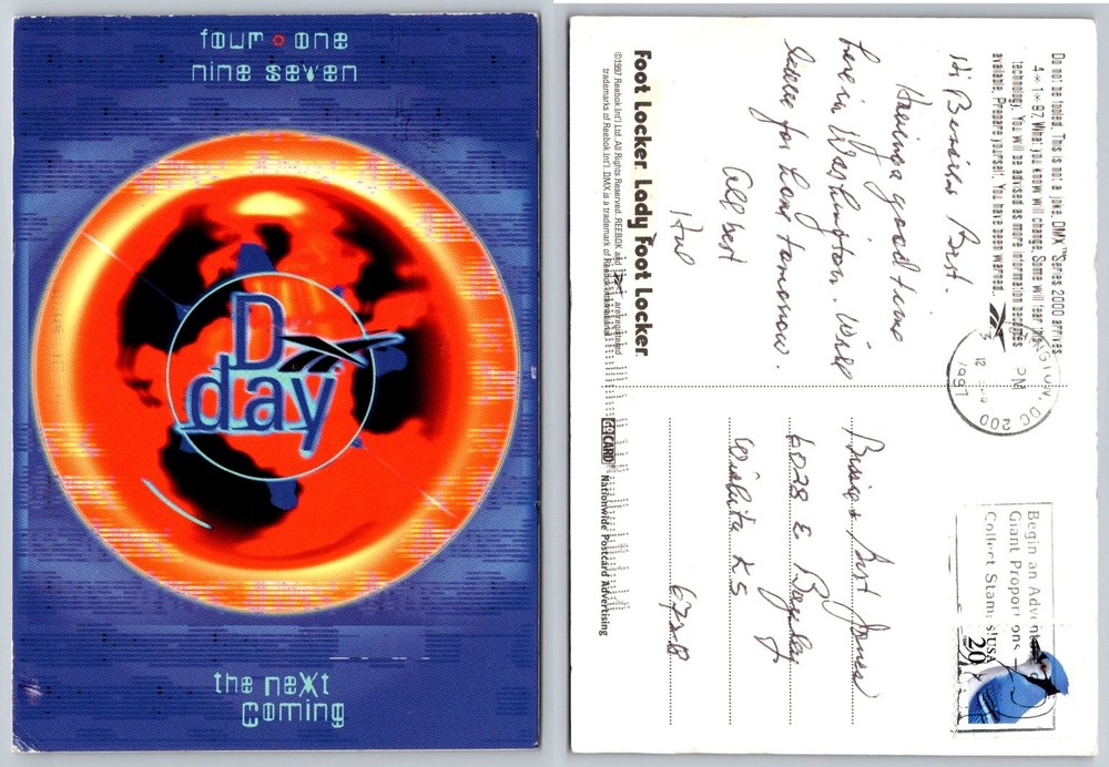 1997 Reebok DMX Series 2000 D-Day Foot Locker Advertising Postcard