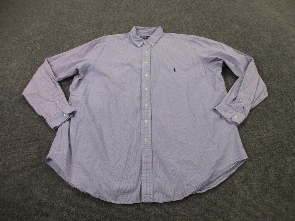 Ralph Lauren Shirt Mens 2XLT Purple Plaid Classic Fit Polo Pony Business Preppy